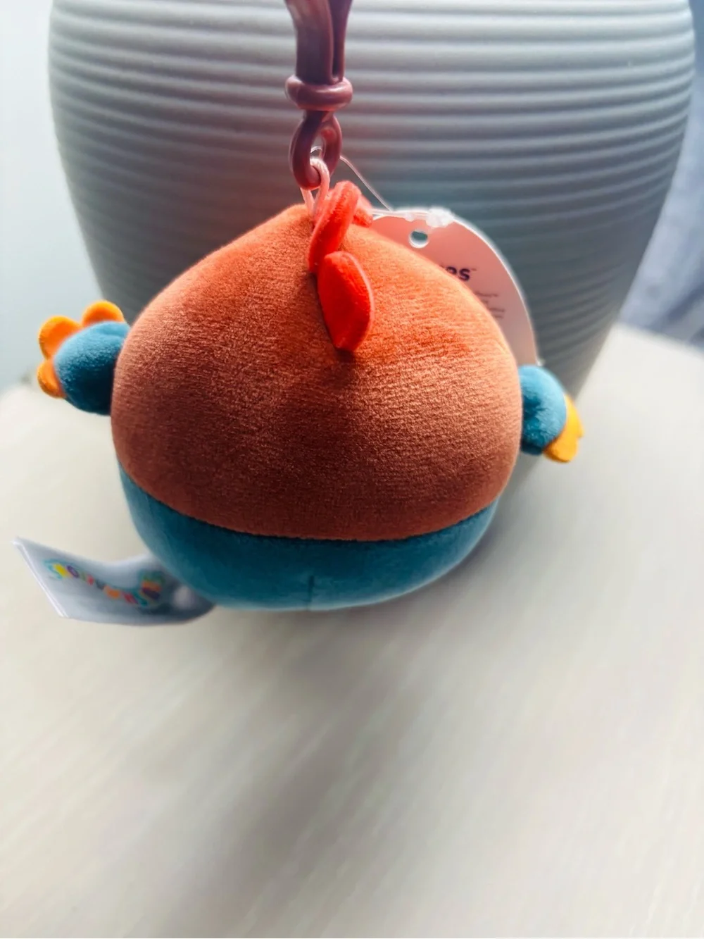 Squishmallows Reed Owl Plush Clip - Orange & Blue with Purple Clip